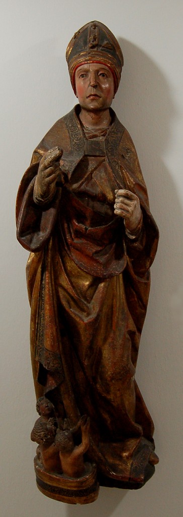 San Nicolás de Bari. Escultura en madera policromada, Alt.: 104 cm. Anónimo Siglo XVI. Instituto Gómez-Moreno de la Fundación Rodríguez-Acosta
