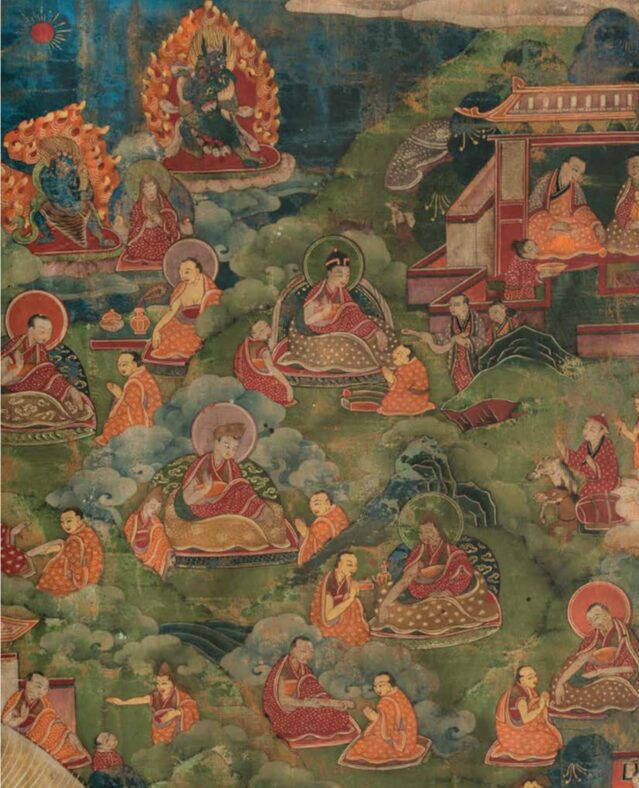 Detalle de thangka de la Colección Rodríguez-Acosta: 2.- Tsongkahapa, reformador y fundador de la escuela Gelugpa.