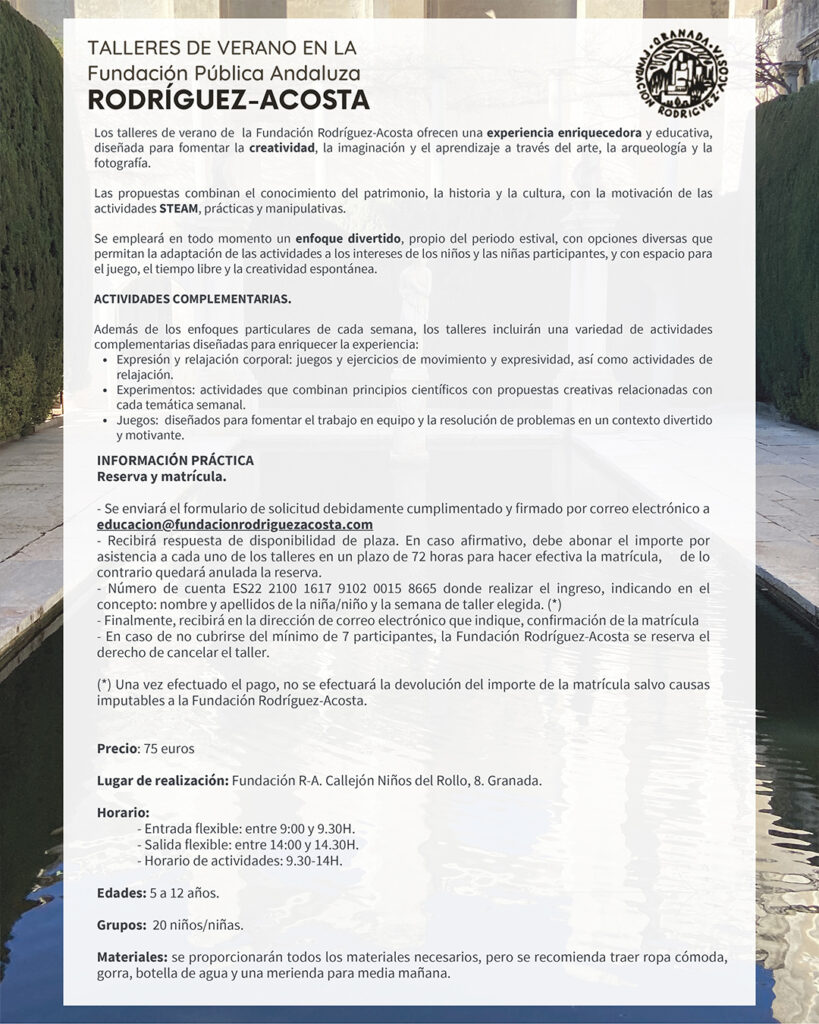 Talleres de verano 2026. Información 2